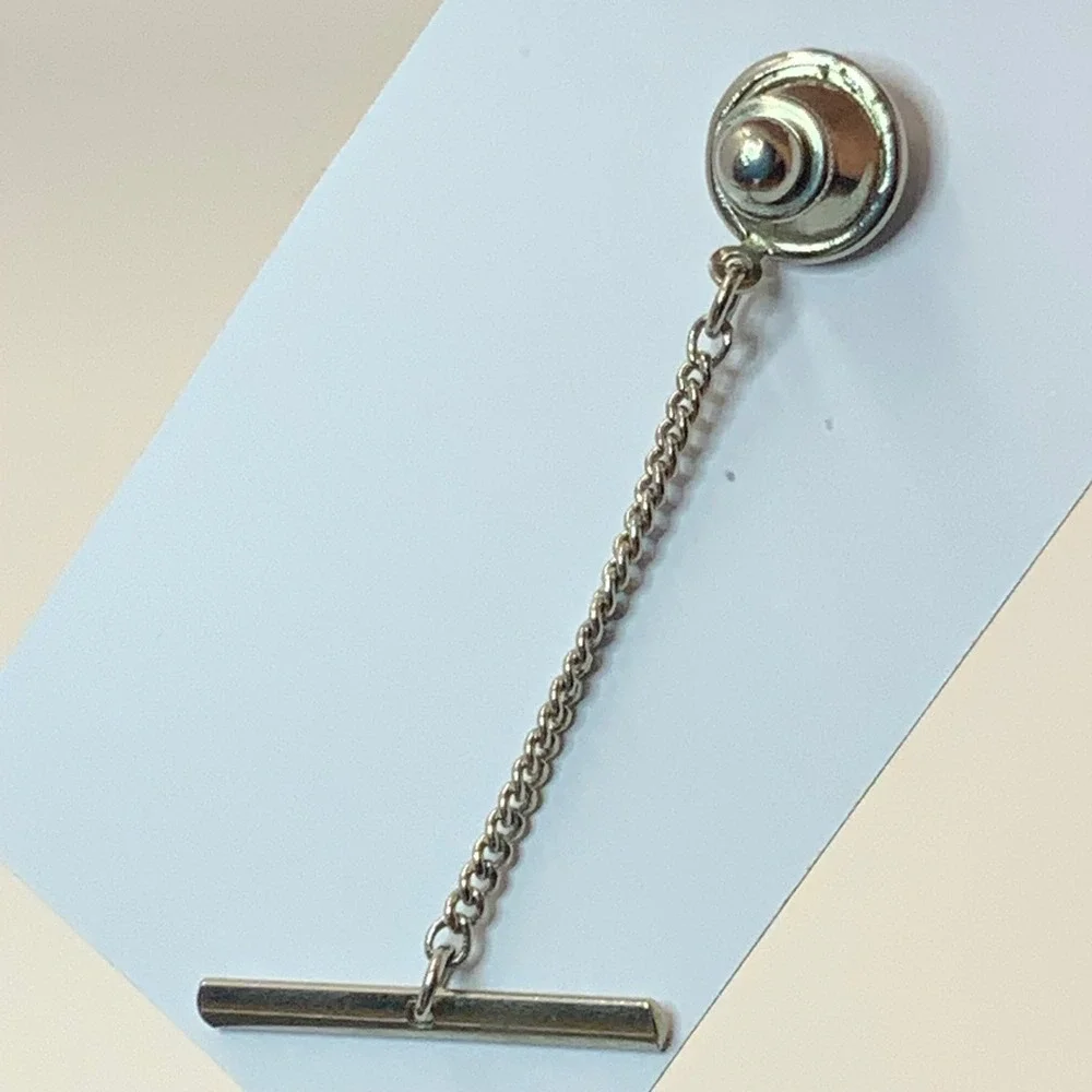 Vintage Silver Tone Roman Centurion Tie Tack with Chain and T-Bar Stay